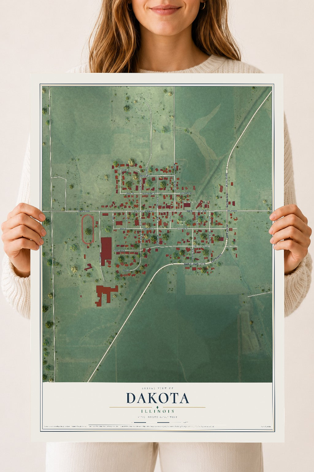 Map of Dakota, Illinois, 18 x 24 inch unframed archival matte print