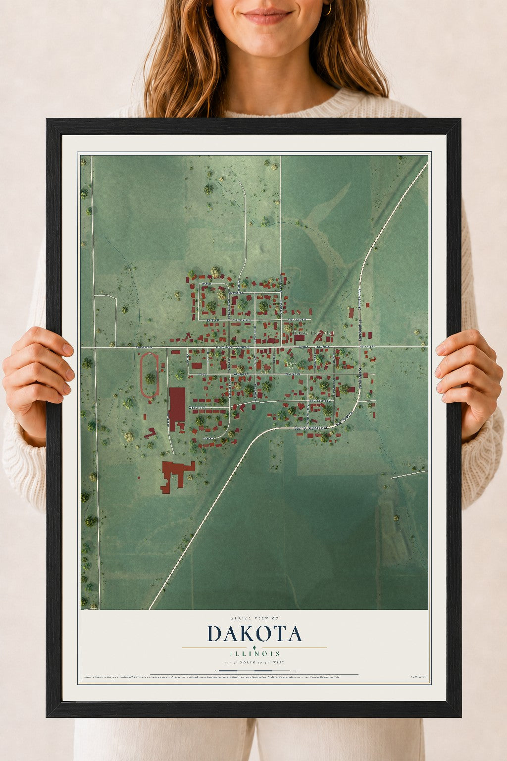 Map of Dakota, Illinois, 18 x 24 inch print in a black wood frame