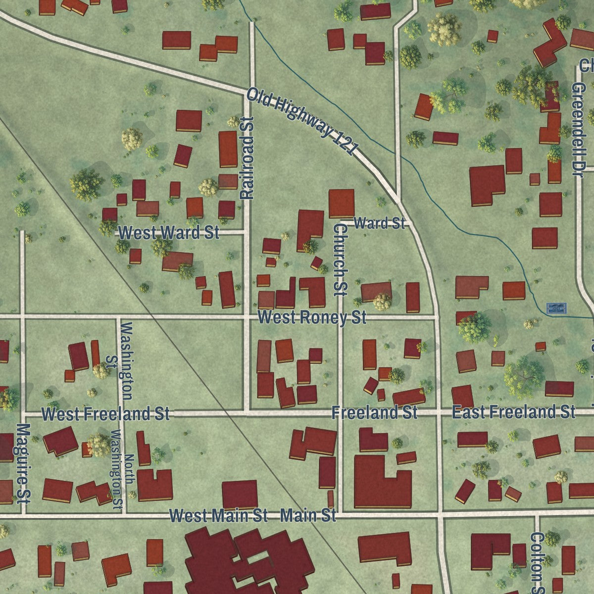 Close-up of the map of Dalton City, Illinois print showing street and building detail
