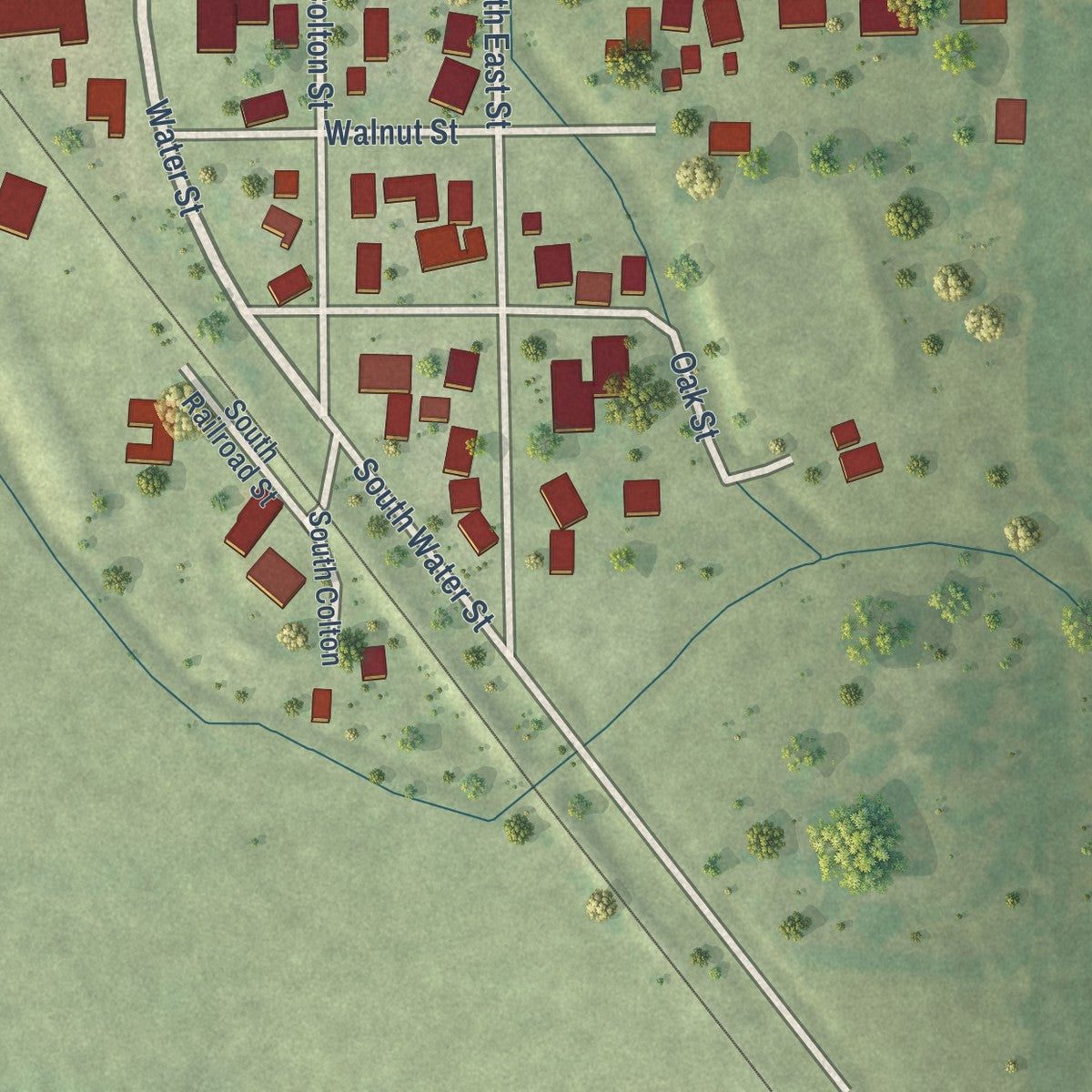 Second close-up of the map of Dalton City, Illinois print showing more streets and buildings
