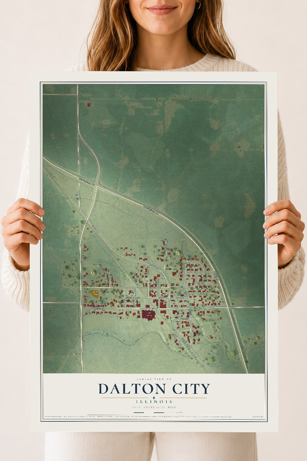 Map of Dalton City, Illinois, 18 x 24 inch unframed archival matte print
