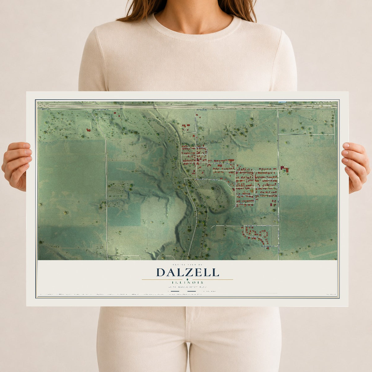 Map of Dalzell, Illinois, 12 x 18 inch unframed archival matte print