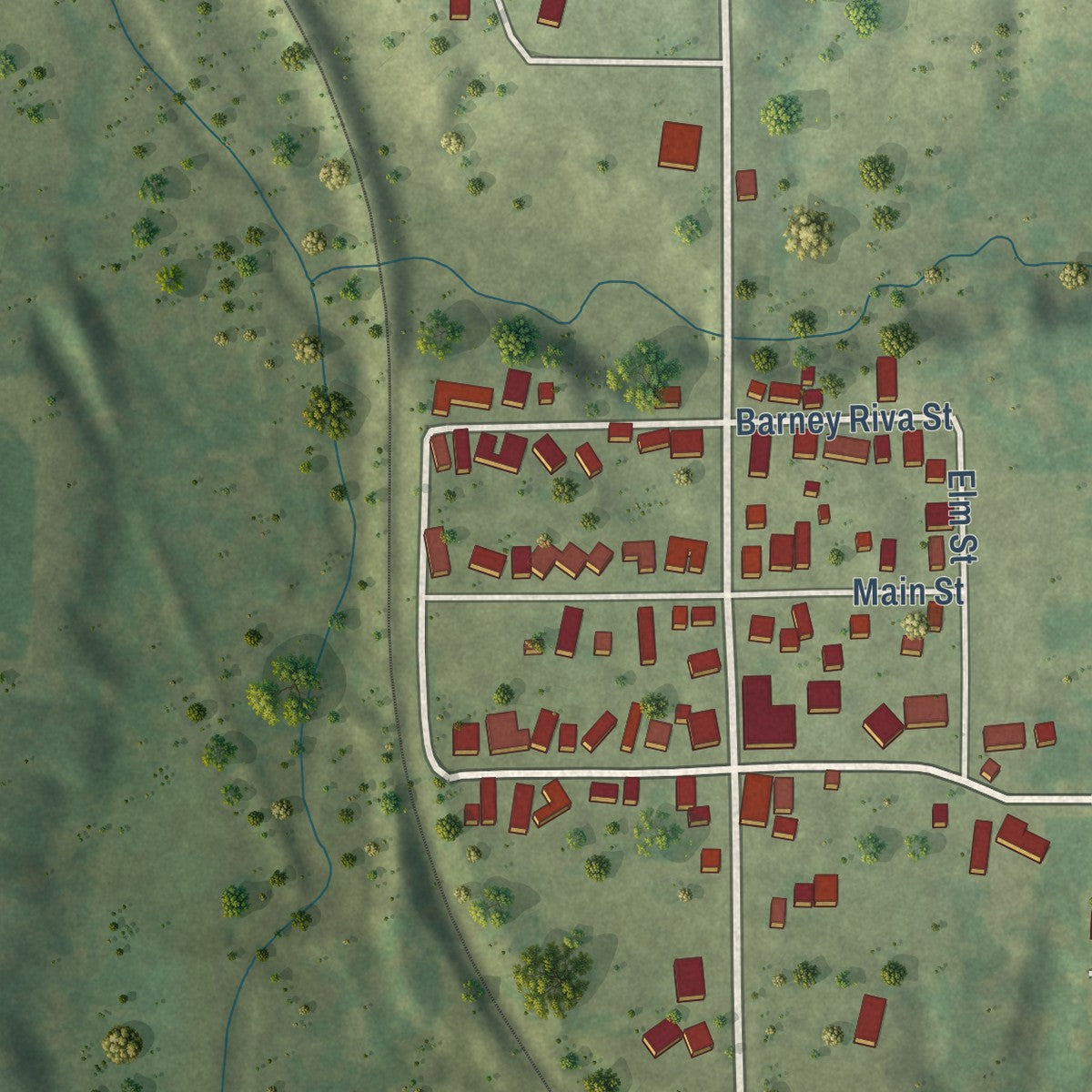 Second close-up of the map of Dalzell, Illinois print showing more streets and buildings