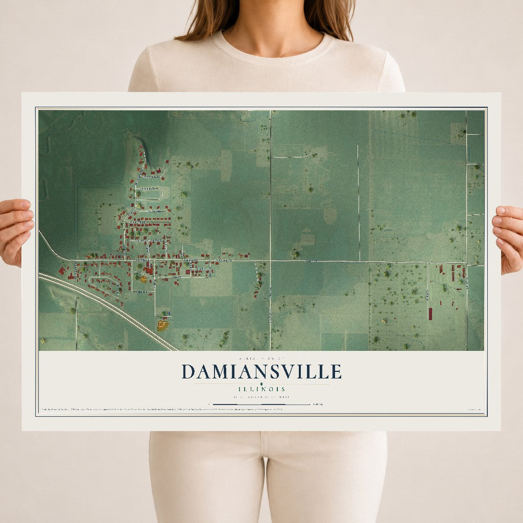 Map of Damiansville, Illinois, 18 x 24 inch unframed archival matte print