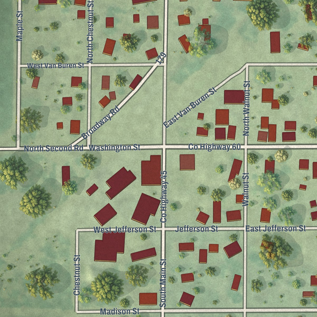 Close-up of the map of Dana, Illinois print showing street and building detail