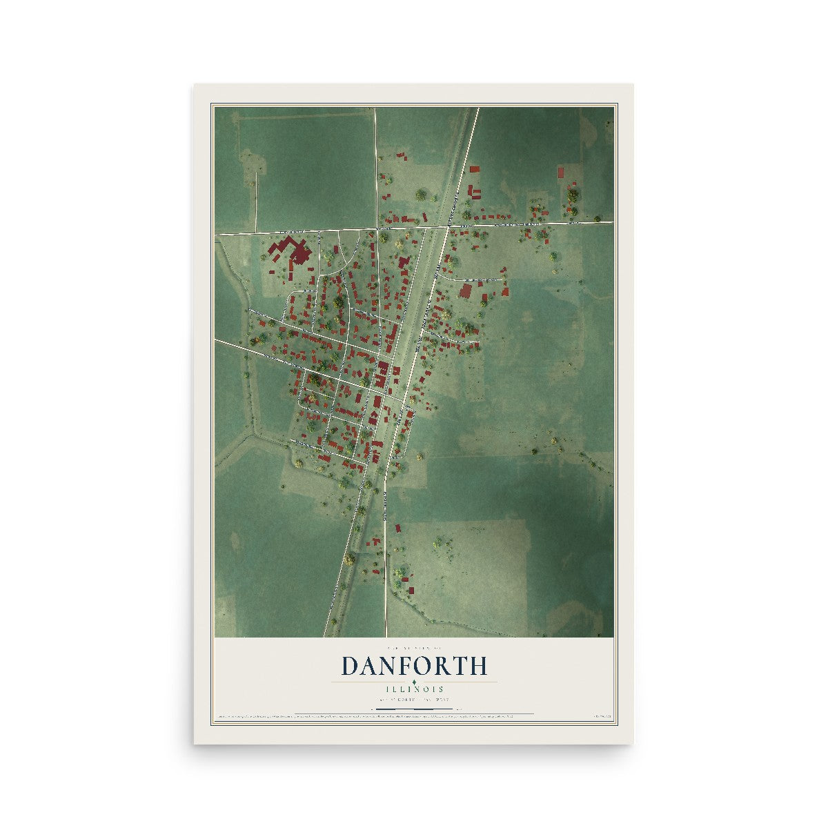 Map of Danforth, Illinois, 12 x 18 inch unframed archival matte print