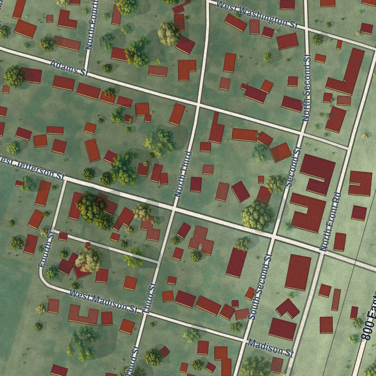 Close-up of the map of Danforth, Illinois print showing street and building detail