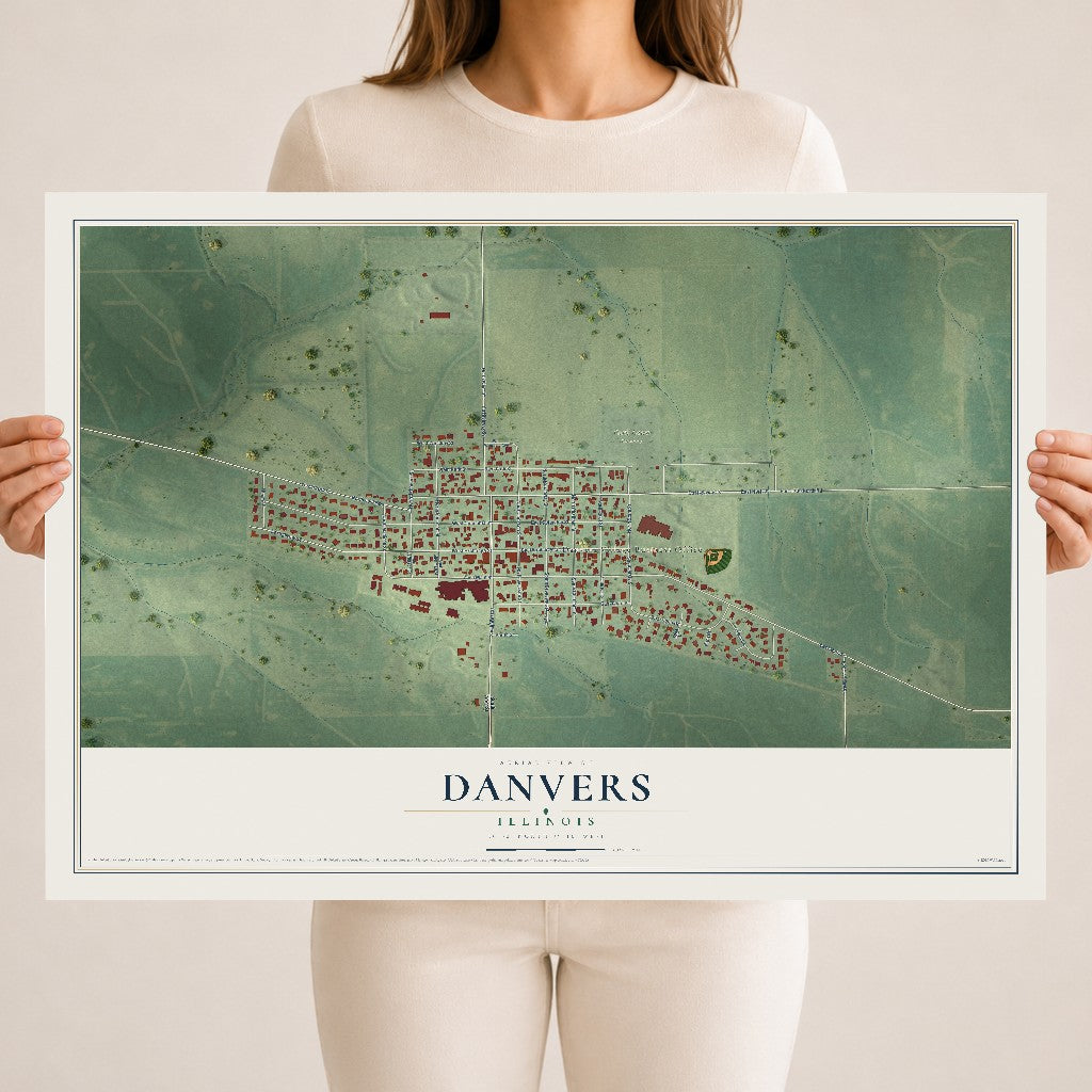 Map of Danvers, Illinois, 18 x 24 inch unframed archival matte print