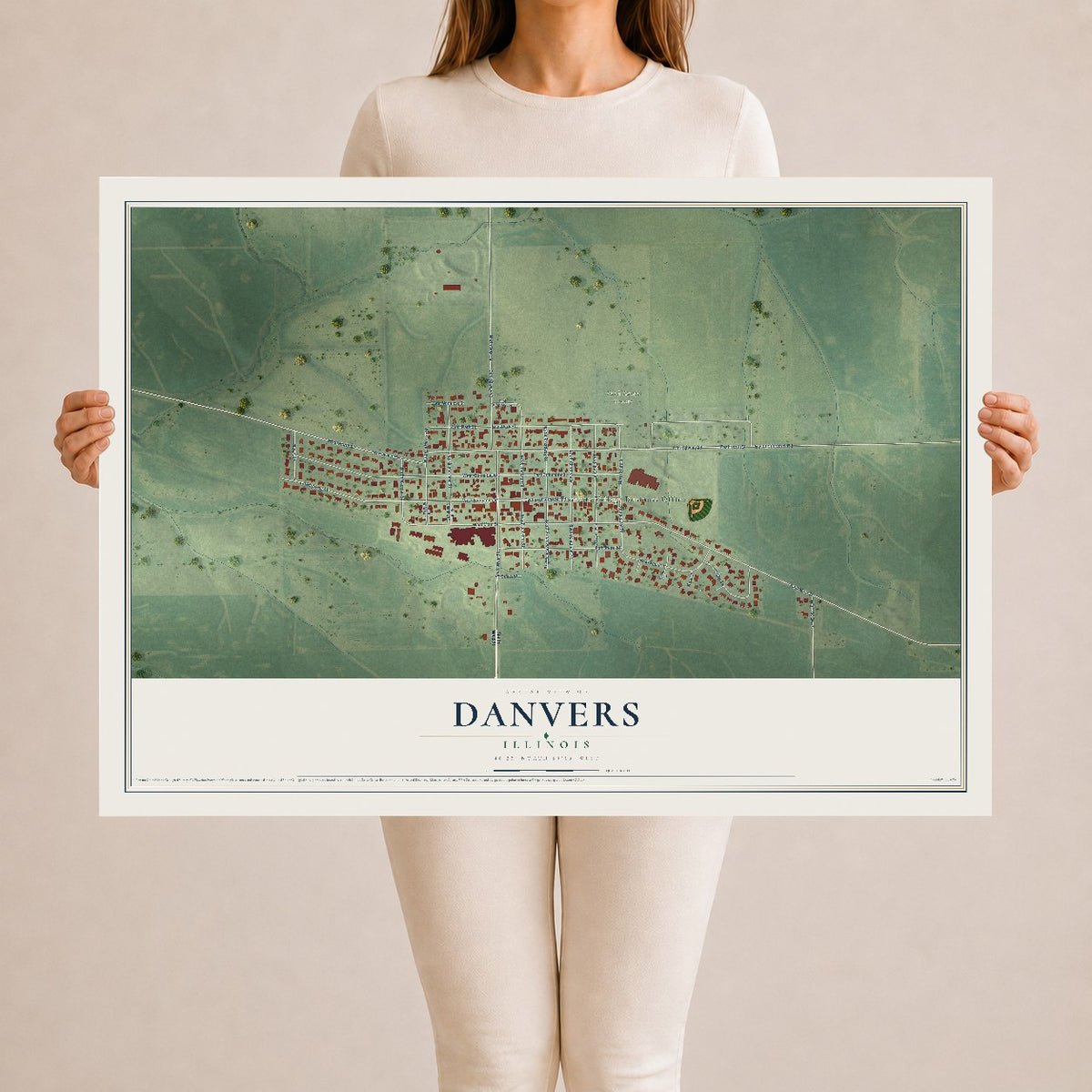 Map of Danvers, Illinois, 24 x 36 inch unframed archival matte print