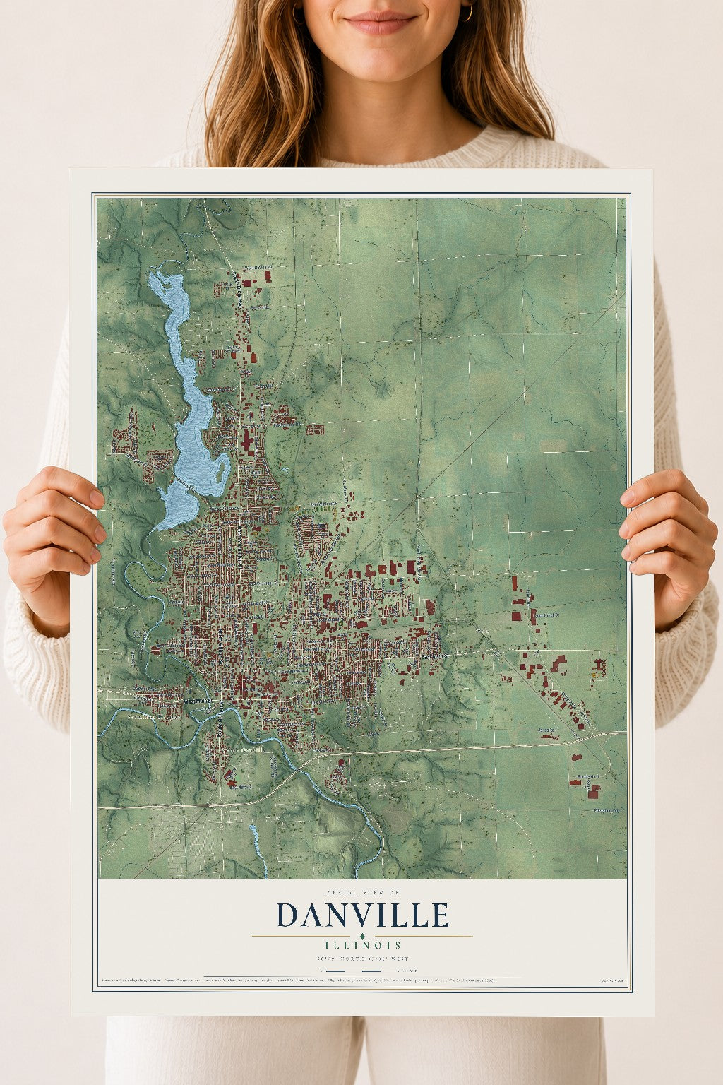 Map of Danville, Illinois, 18 x 24 inch unframed archival matte print