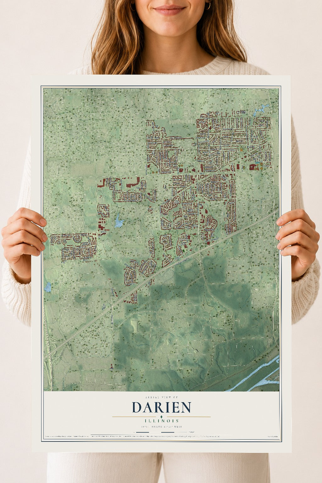 Map of Darien, Illinois, 18 x 24 inch unframed archival matte print