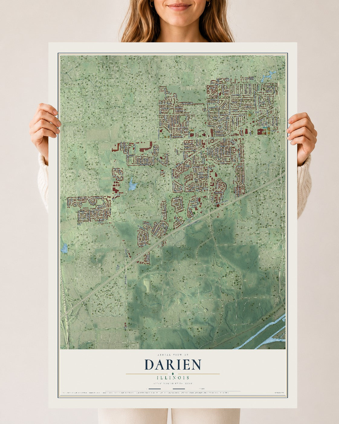 Map of Darien, Illinois, 24 x 36 inch unframed archival matte print
