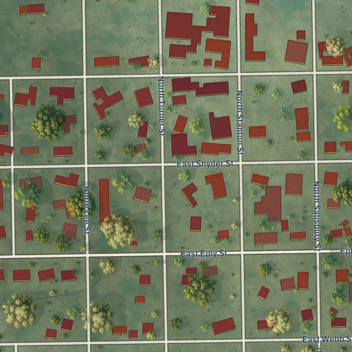 Close-up of the map of Davis, Illinois print showing street and building detail