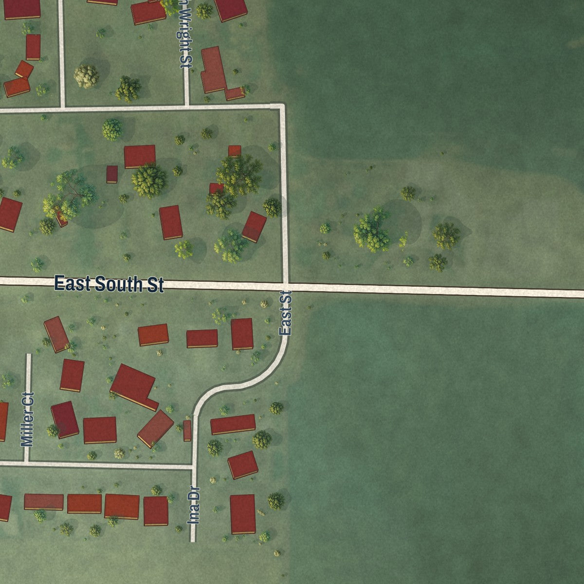 Second close-up of the map of Davis, Illinois print showing more streets and buildings