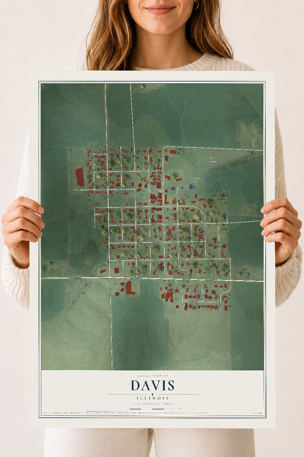Map of Davis, Illinois, 18 x 24 inch unframed archival matte print