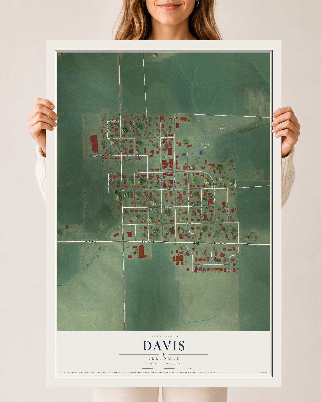 Map of Davis, Illinois, 24 x 36 inch unframed archival matte print