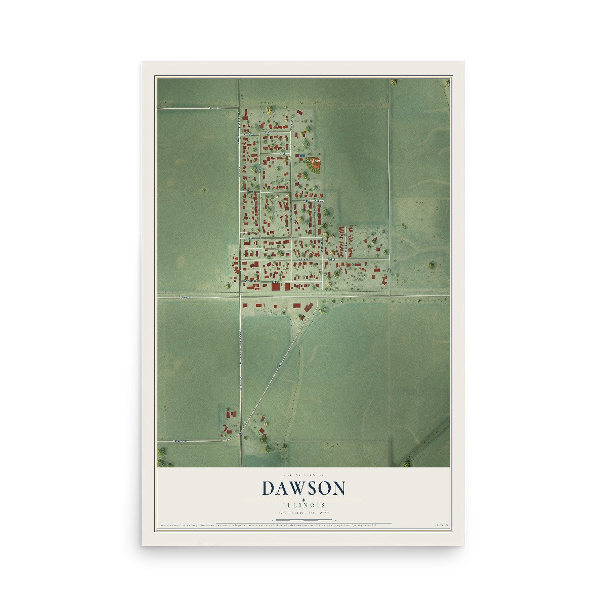 Map of Dawson, Illinois, 12 x 18 inch unframed archival matte print