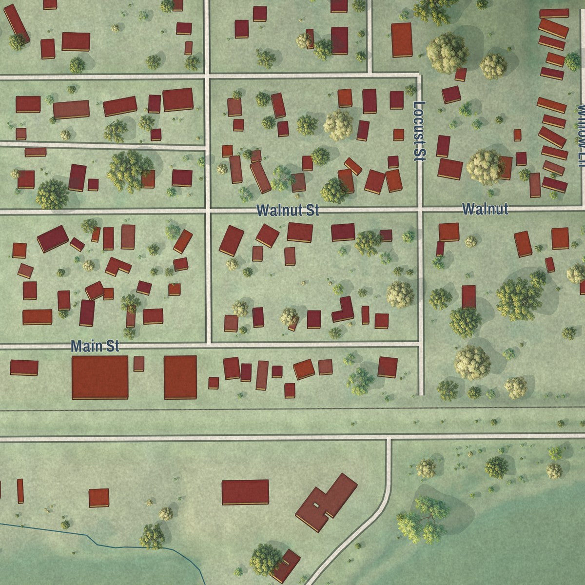 Close-up of the map of Dawson, Illinois print showing street and building detail