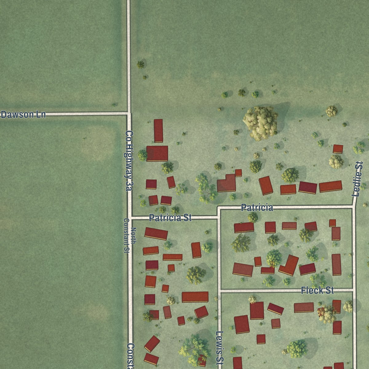 Second close-up of the map of Dawson, Illinois print showing more streets and buildings