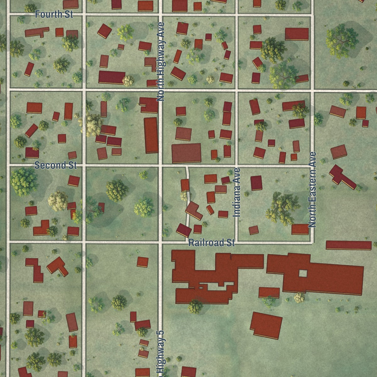 Close-up of the map of De Land, Illinois print showing street and building detail