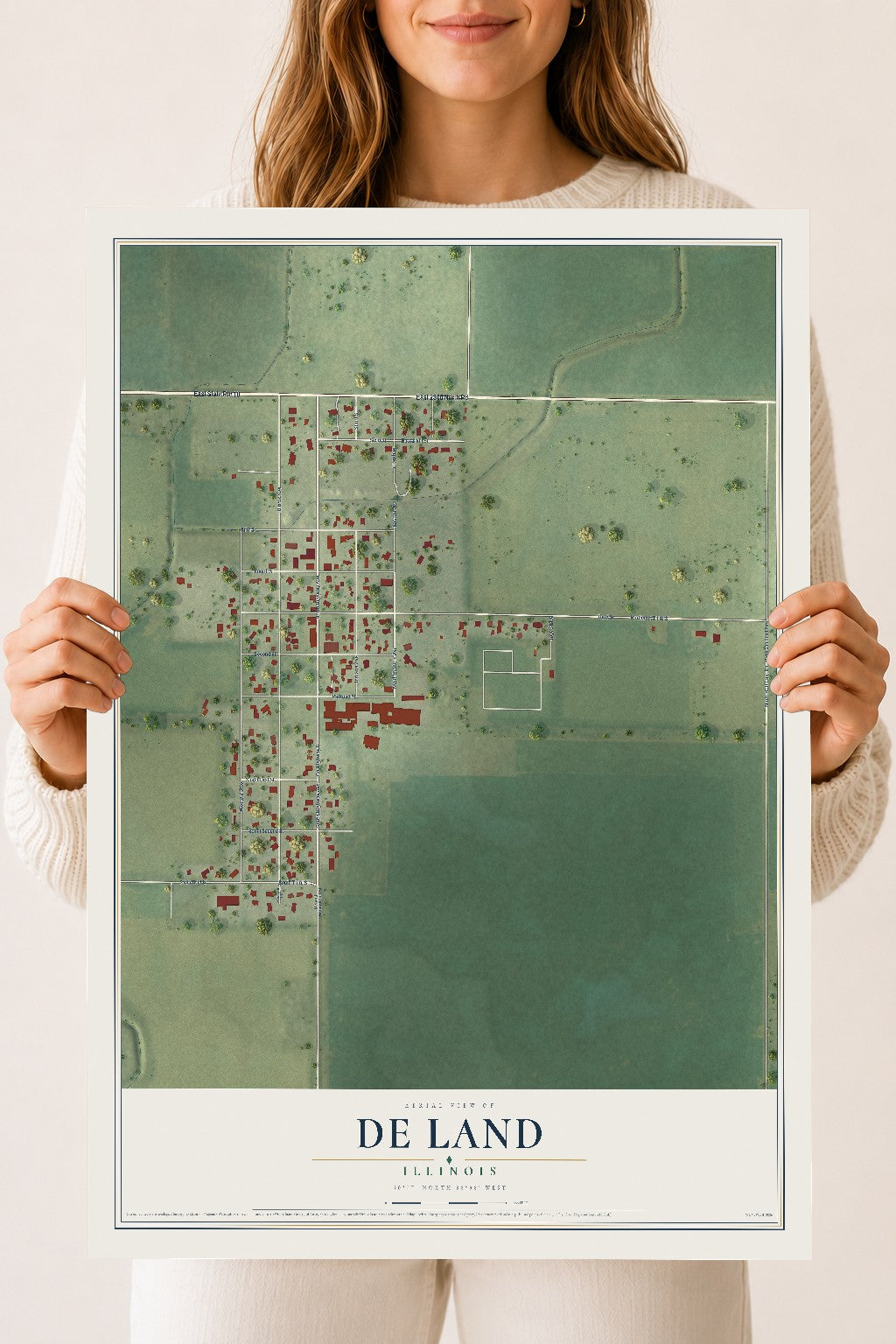Map of De Land, Illinois, 18 x 24 inch unframed archival matte print