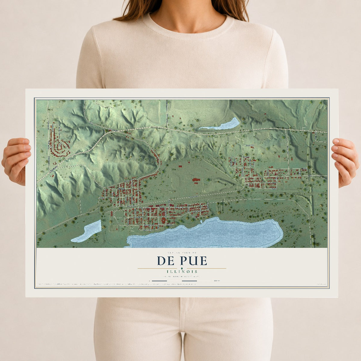 Map of De Pue, Illinois, 12 x 18 inch unframed archival matte print
