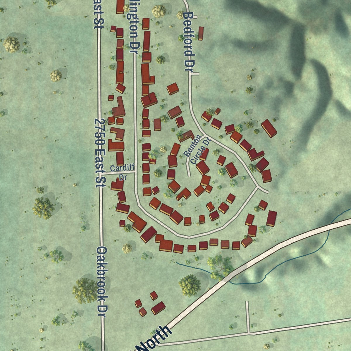 Second close-up of the map of De Pue, Illinois print showing more streets and buildings