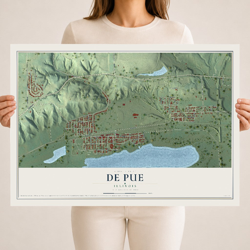 Map of De Pue, Illinois, 18 x 24 inch unframed archival matte print