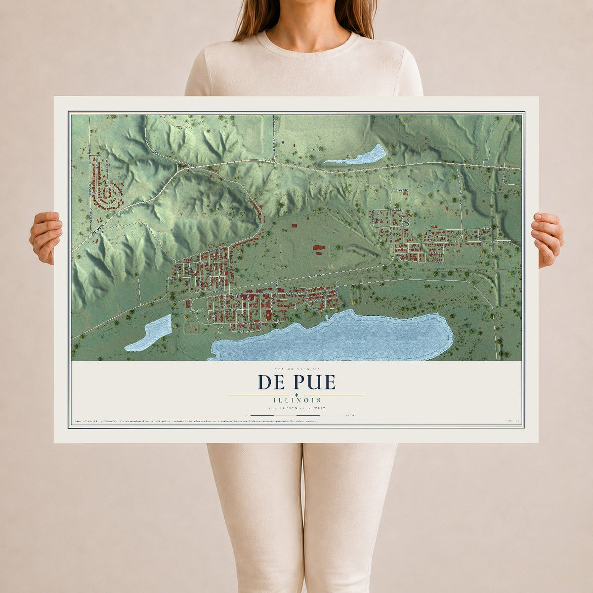 Map of De Pue, Illinois, 24 x 36 inch unframed archival matte print