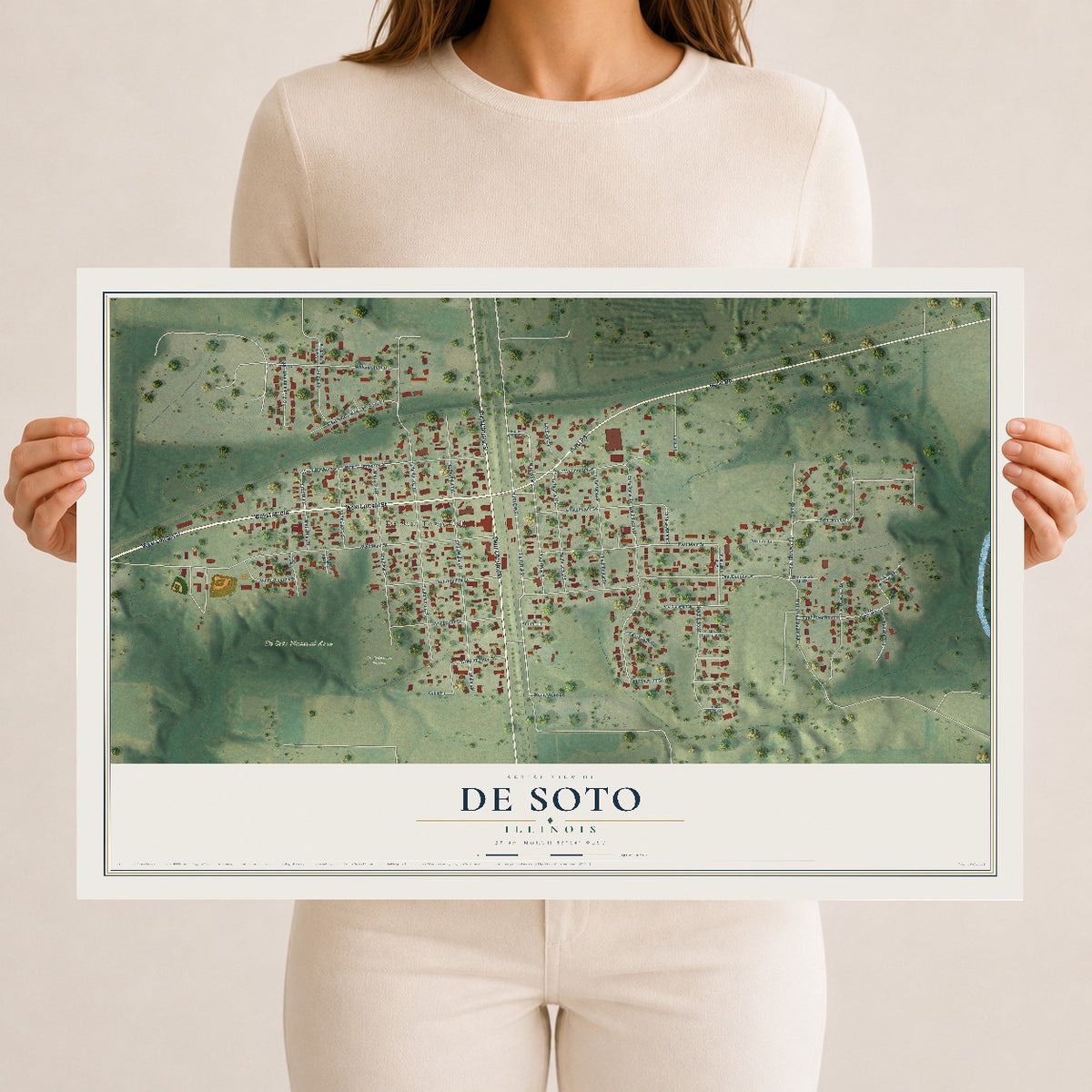 Map of De Soto, Illinois, 12 x 18 inch unframed archival matte print