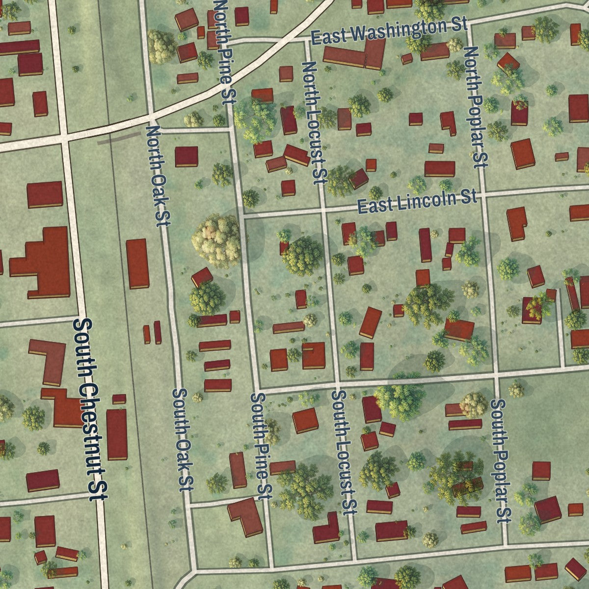 Close-up of the map of De Soto, Illinois print showing street and building detail