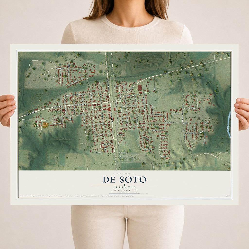 Map of De Soto, Illinois, 18 x 24 inch unframed archival matte print