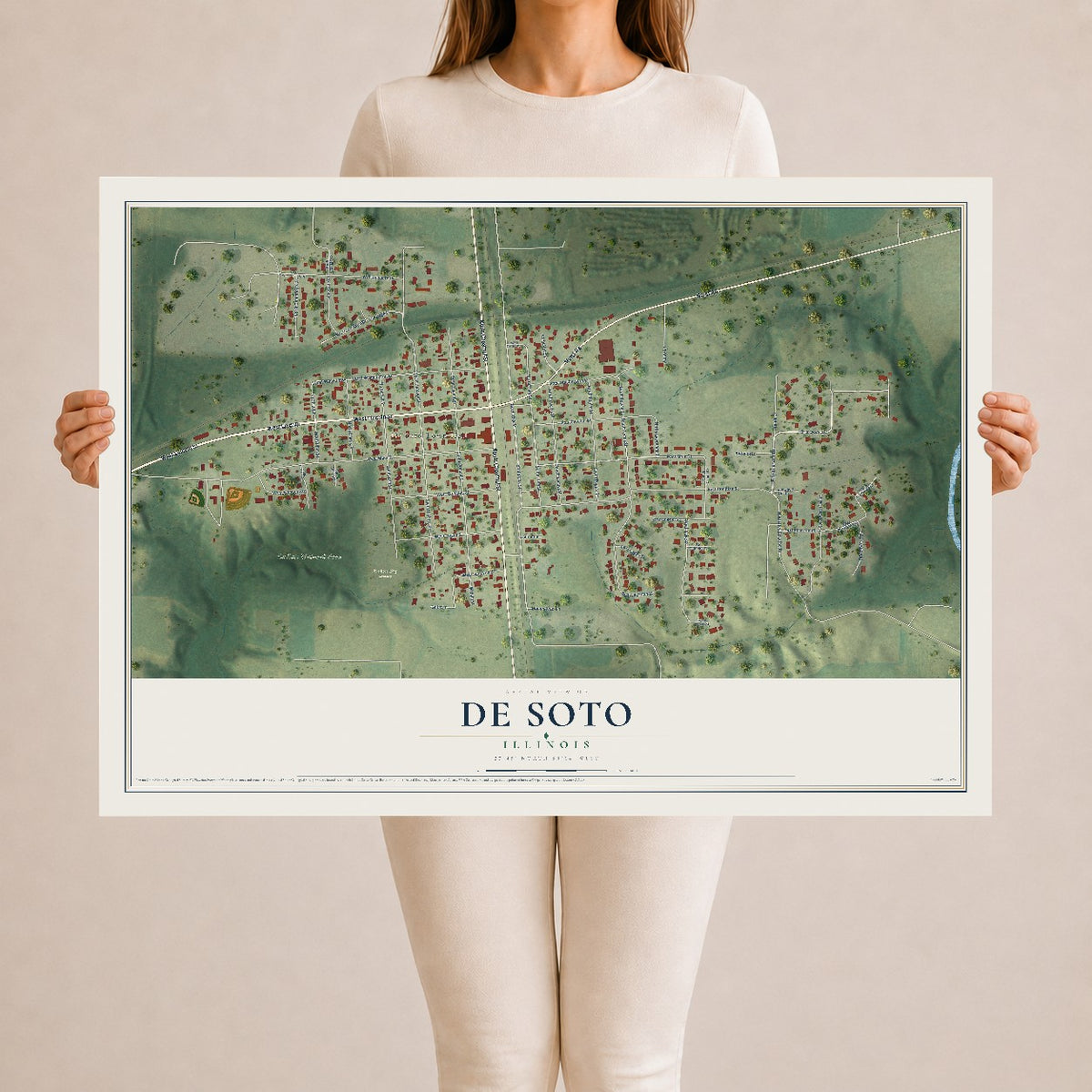 Map of De Soto, Illinois, 24 x 36 inch unframed archival matte print