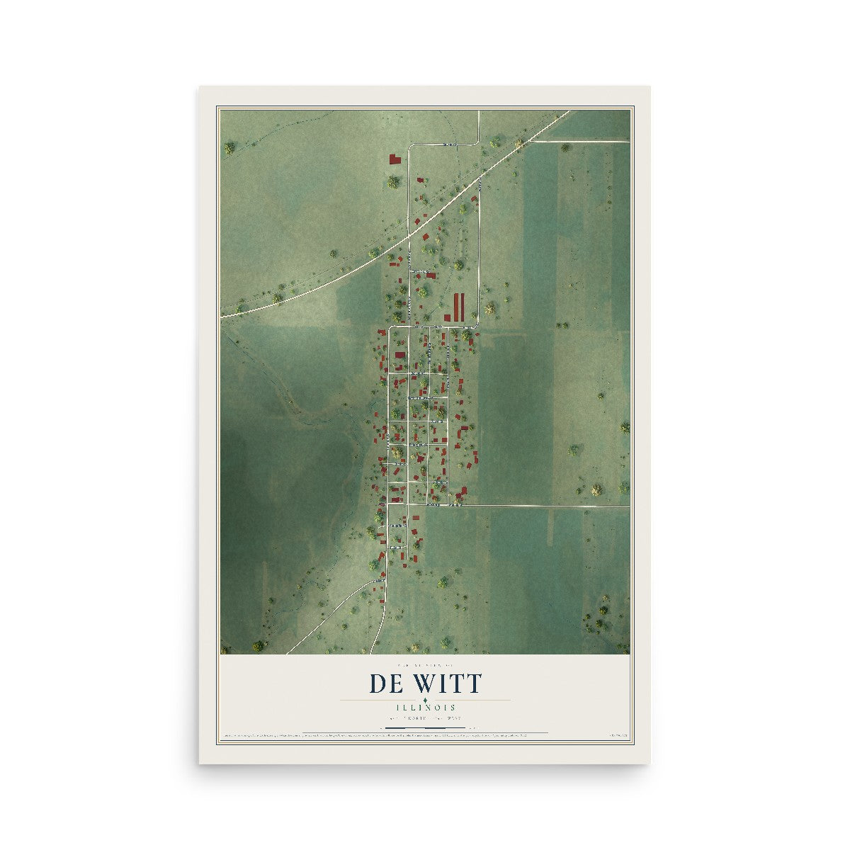 Map of De Witt, Illinois, 12 x 18 inch unframed archival matte print