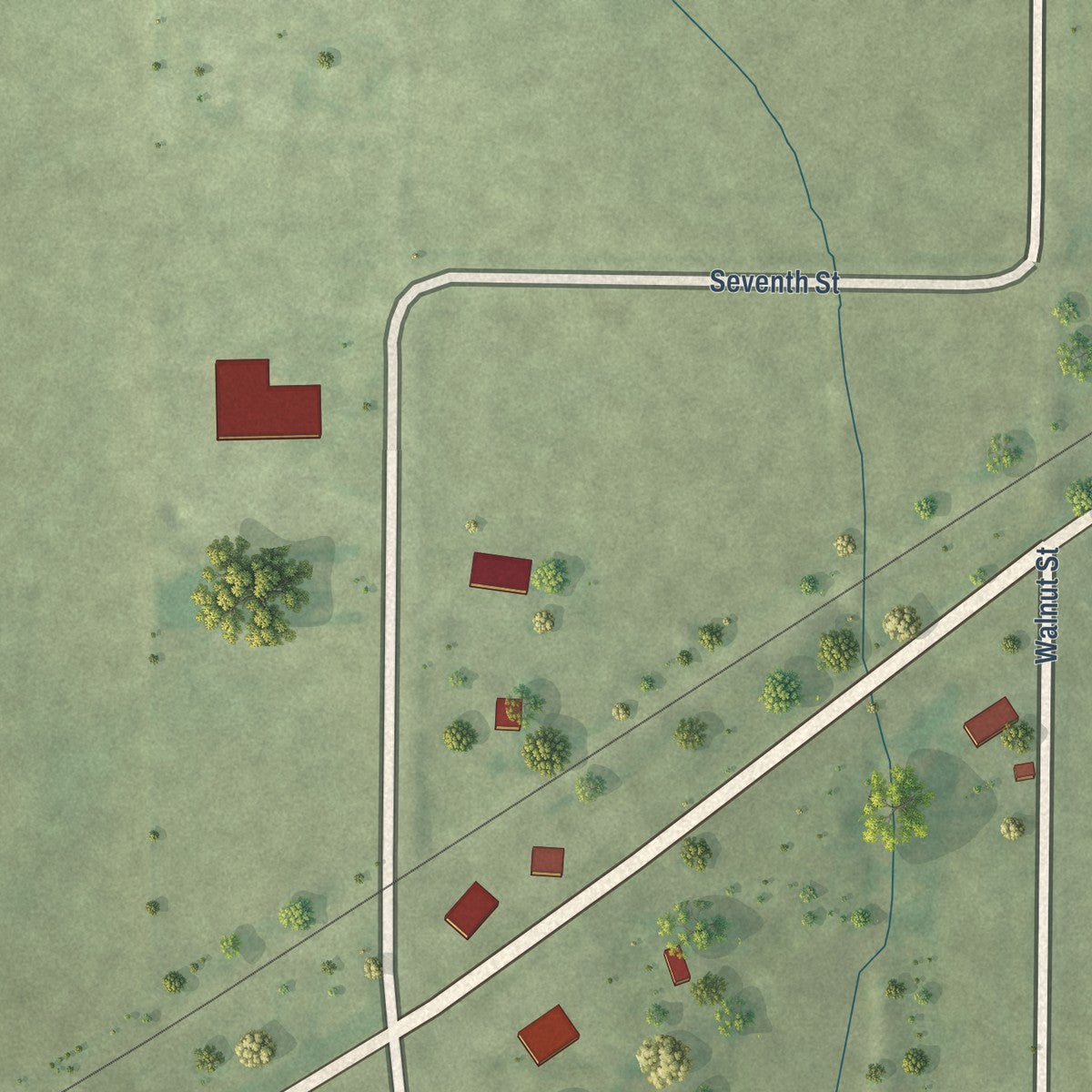 Second close-up of the map of De Witt, Illinois print showing more streets and buildings
