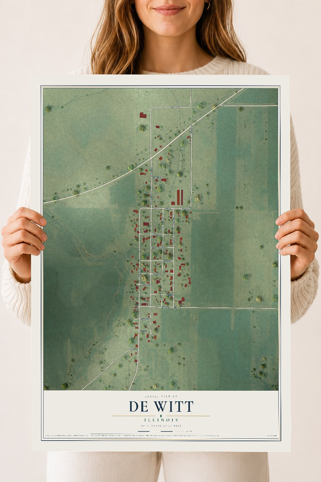 Map of De Witt, Illinois, 18 x 24 inch unframed archival matte print