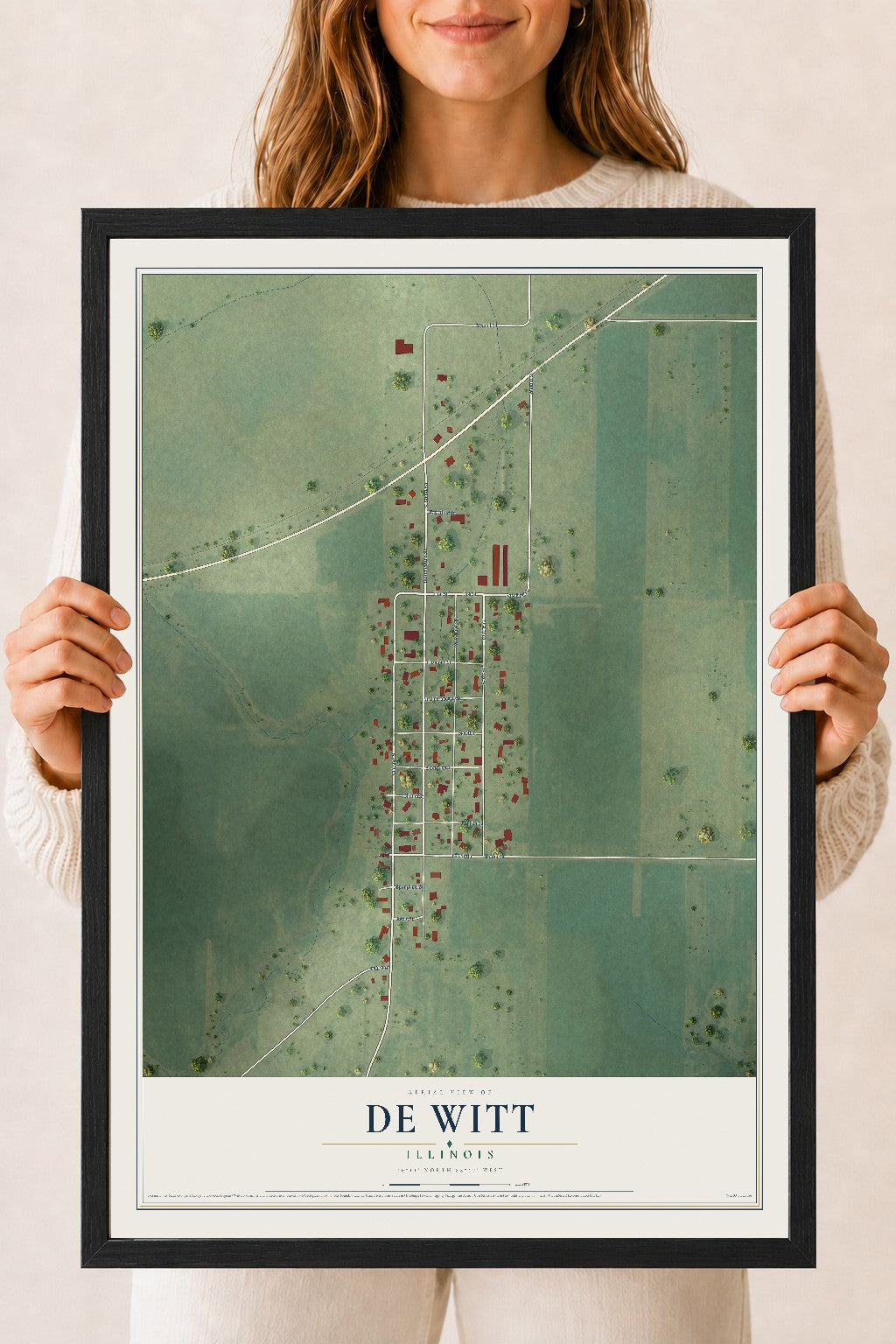 Map of De Witt, Illinois, 18 x 24 inch print in a black wood frame