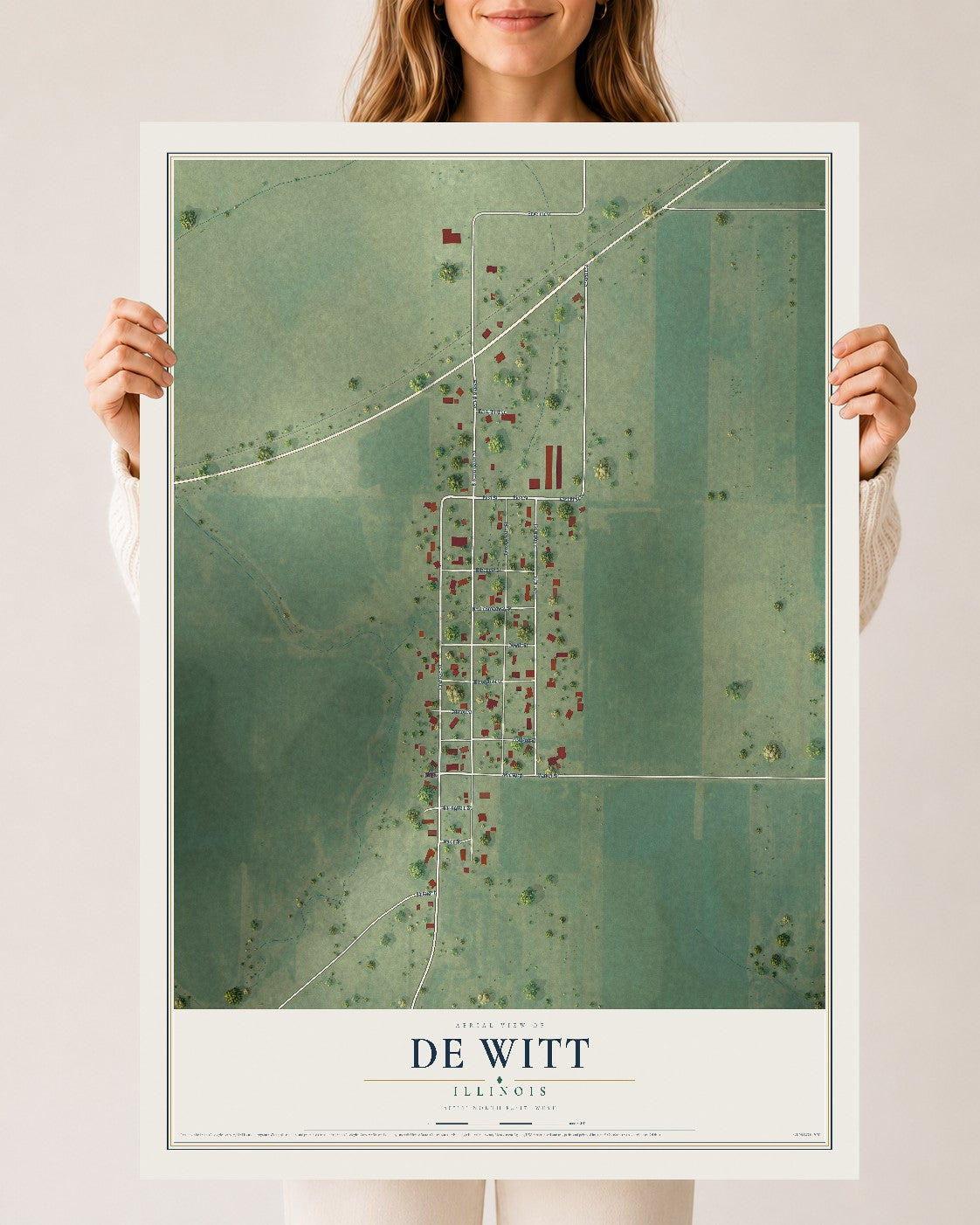 Map of De Witt, Illinois, 24 x 36 inch unframed archival matte print