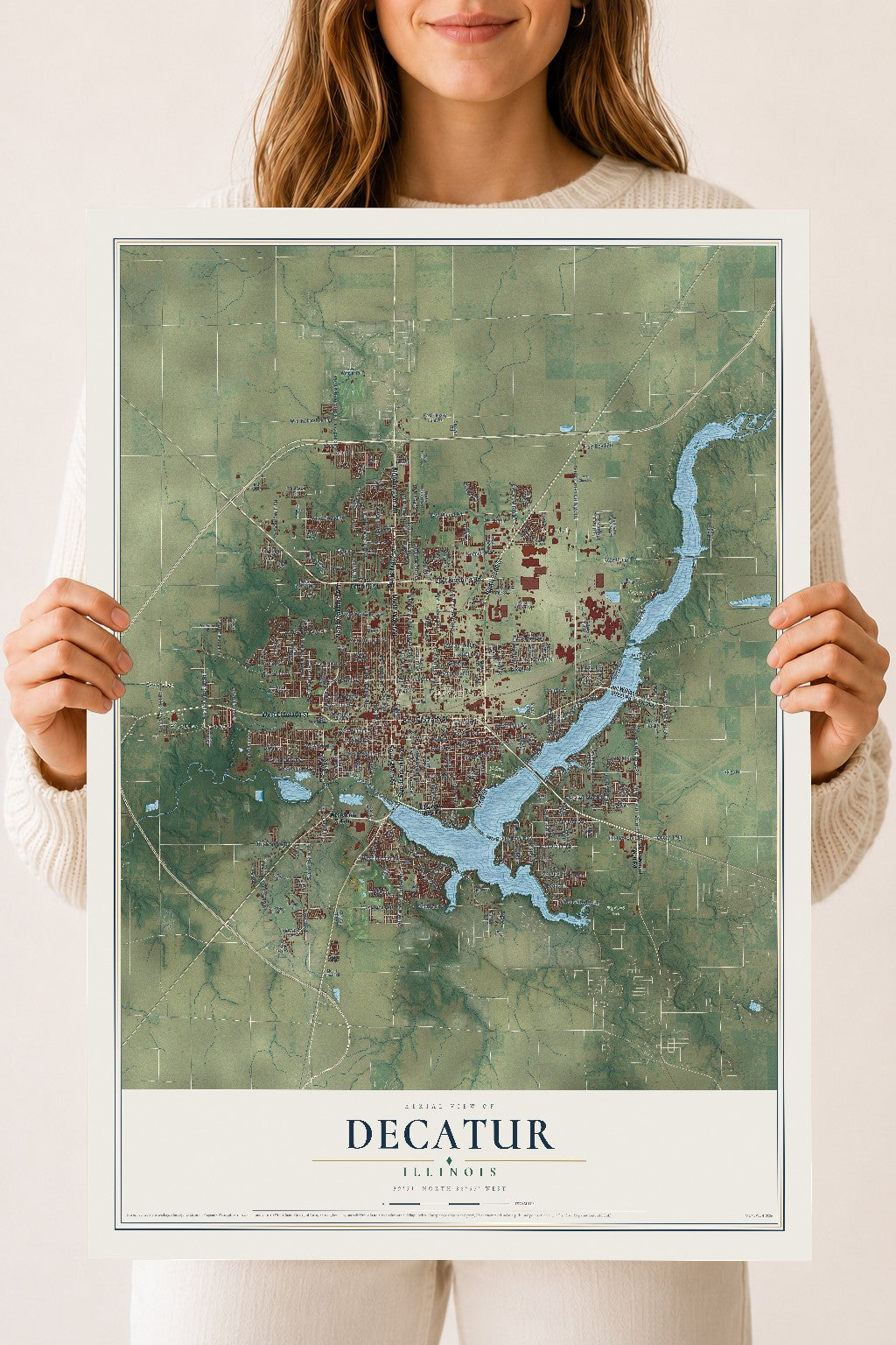 Map of Decatur, Illinois, 18 x 24 inch unframed archival matte print