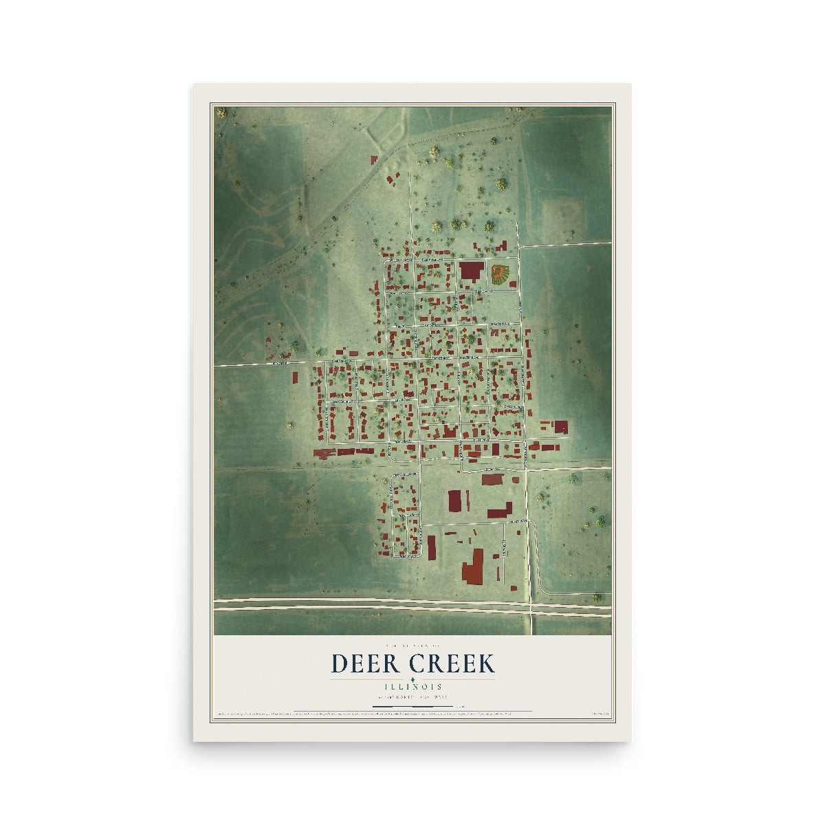 Map of Deer Creek, Illinois, 12 x 18 inch unframed archival matte print