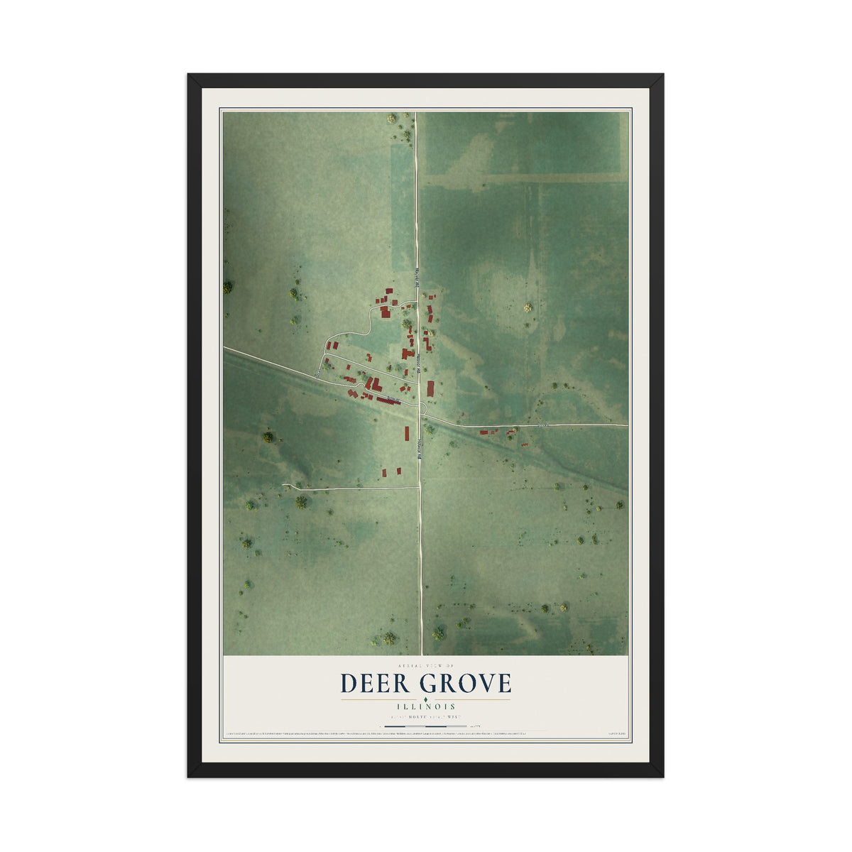 Map of Deer Grove, Illinois, 12 x 18 inch print in a black wood frame