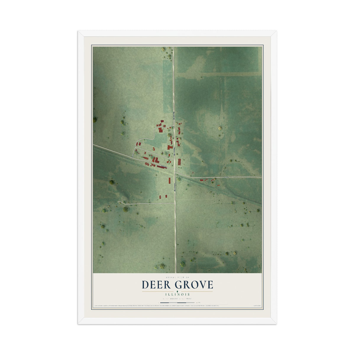 Map of Deer Grove, Illinois, 12 x 18 inch print in a white wood frame