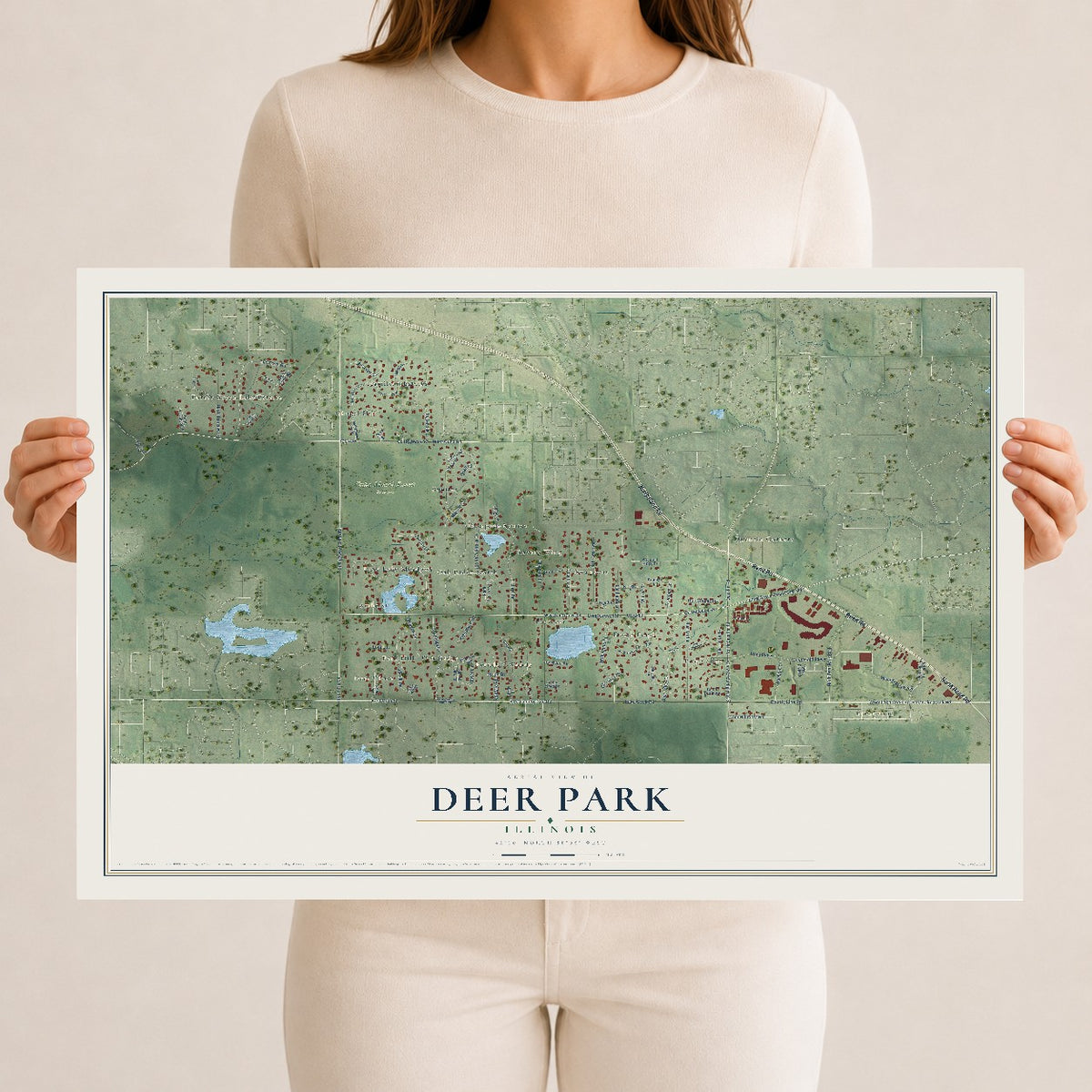 Map of Deer Park, Illinois, 12 x 18 inch unframed archival matte print