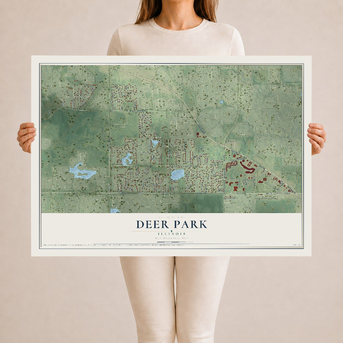 Map of Deer Park, Illinois, 24 x 36 inch unframed archival matte print