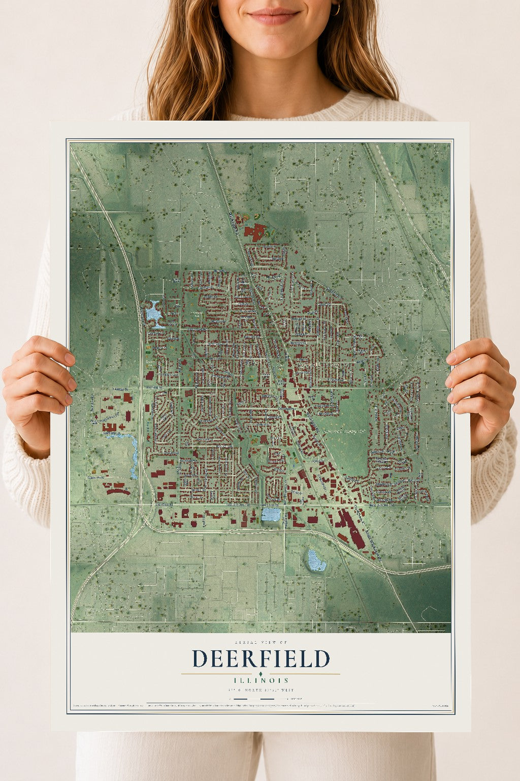 Map of Deerfield, Illinois, 18 x 24 inch unframed archival matte print