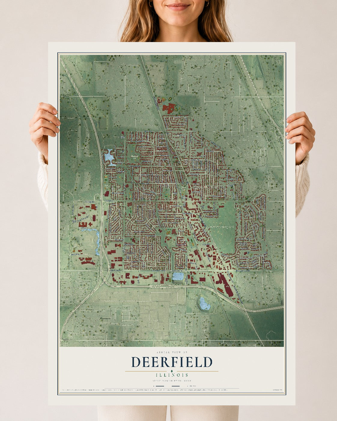Map of Deerfield, Illinois, 24 x 36 inch unframed archival matte print