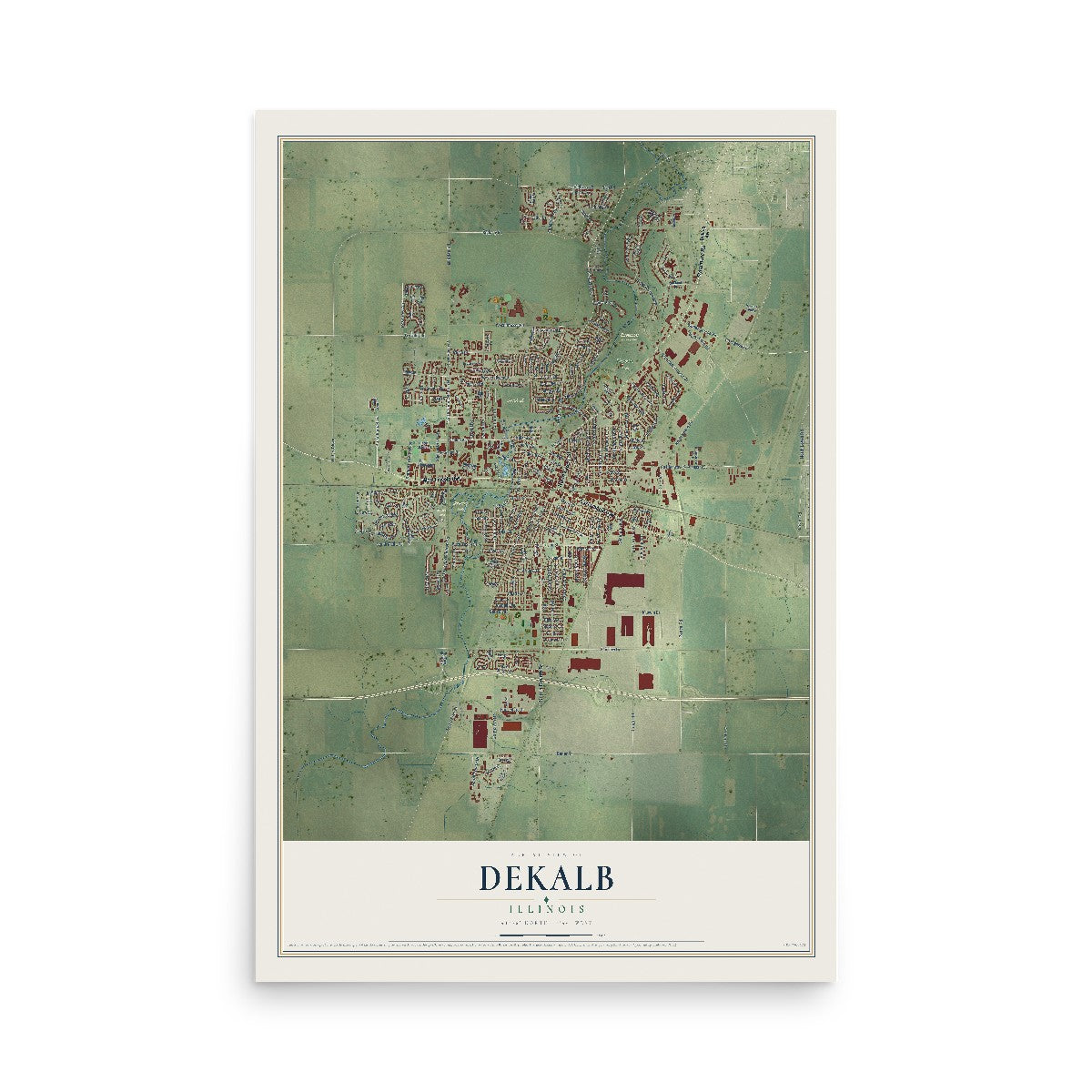 Map of DeKalb, Illinois, 12 x 18 inch unframed archival matte print