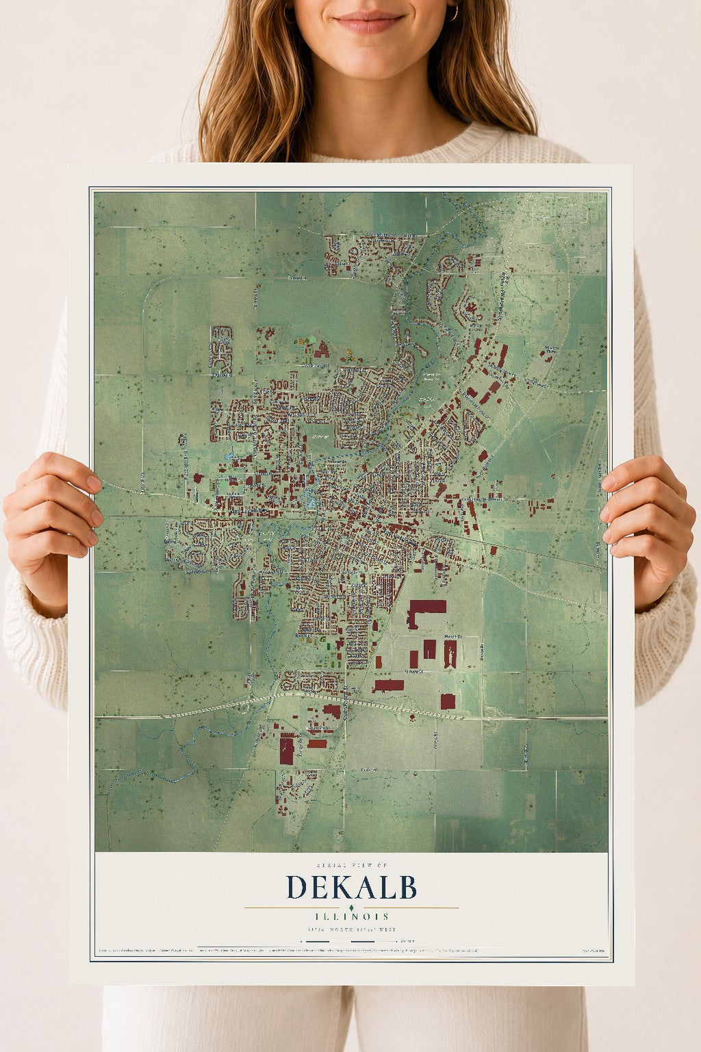 Map of DeKalb, Illinois, 18 x 24 inch unframed archival matte print