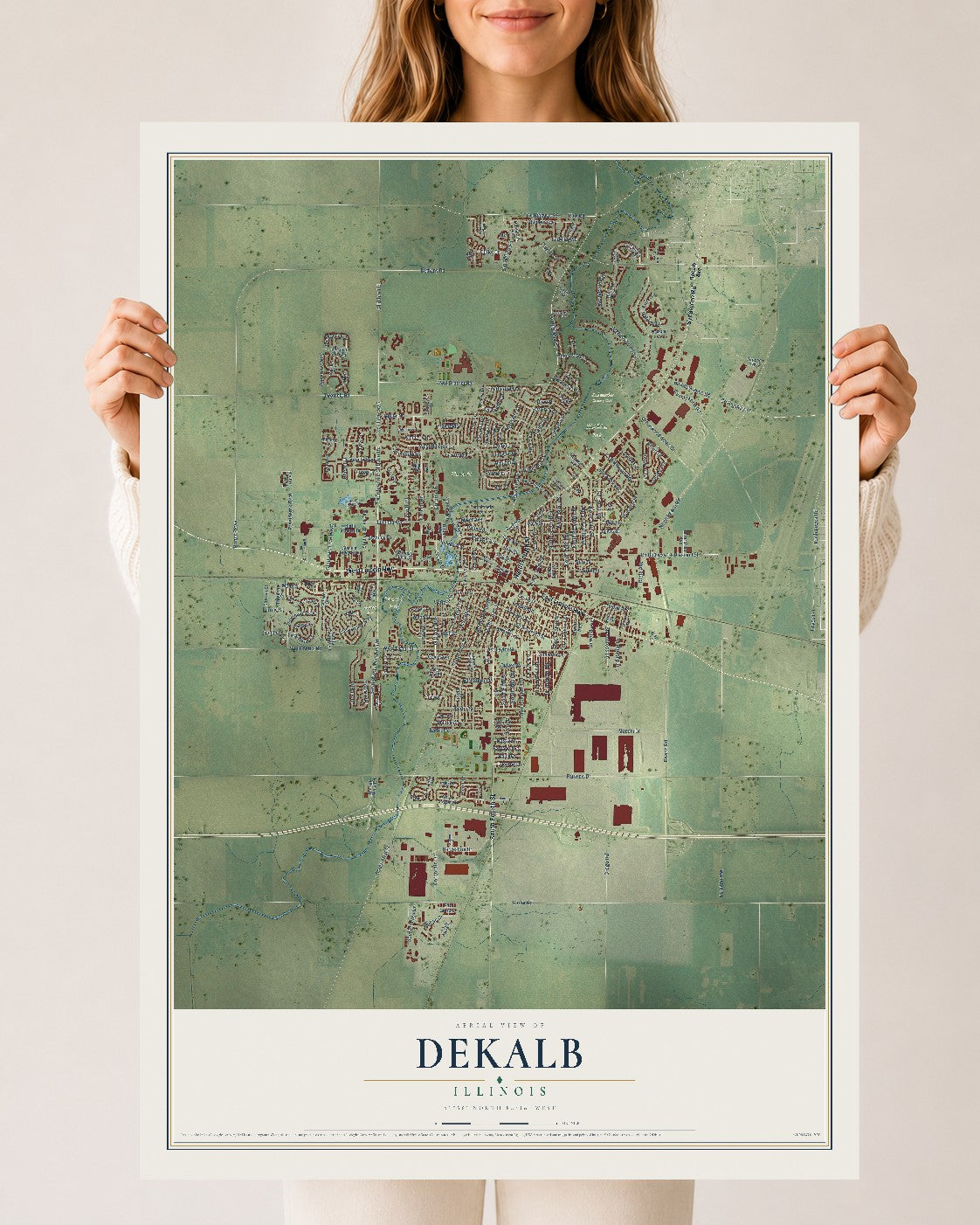 Map of DeKalb, Illinois, 24 x 36 inch unframed archival matte print