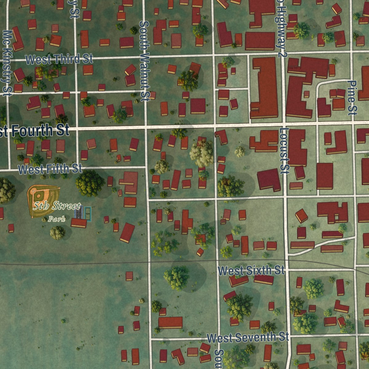 Close-up of the map of Delavan, Illinois print showing street and building detail